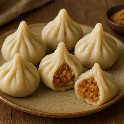 Gedämpfte Modak mit Kokos-Jaggery-Füllung