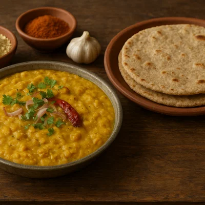 Pithla mit Bhakri (Maharashtrischer Kichererbsenmehl-Brei mit Fladenbrot)