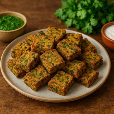 Kothimbir Vadi (frittierte Koriander-Kichererbsenmehl-Schnitten)
