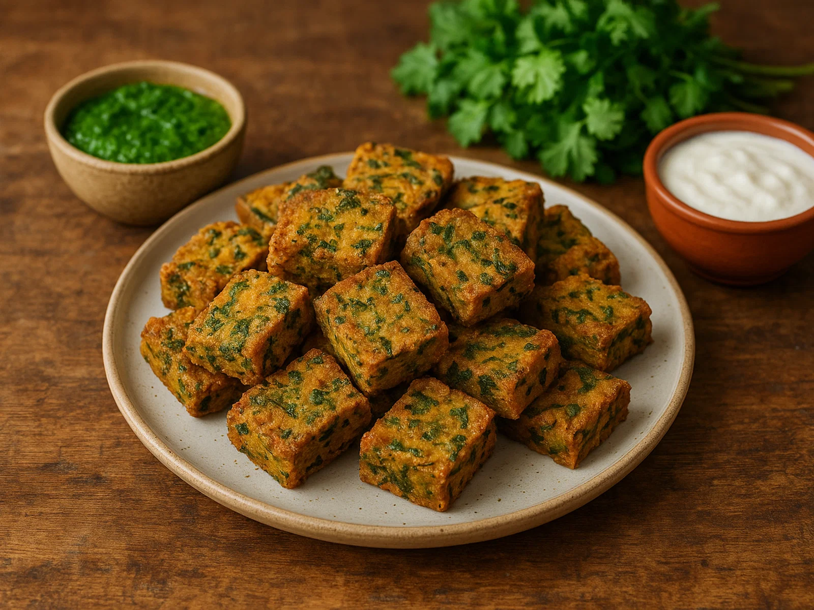 Kothimbir Vadi (frittierte Koriander-Kichererbsenmehl-Schnitten)