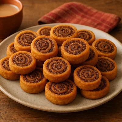 Bhakarwadi – würzig-süße frittierte Teigrollen
