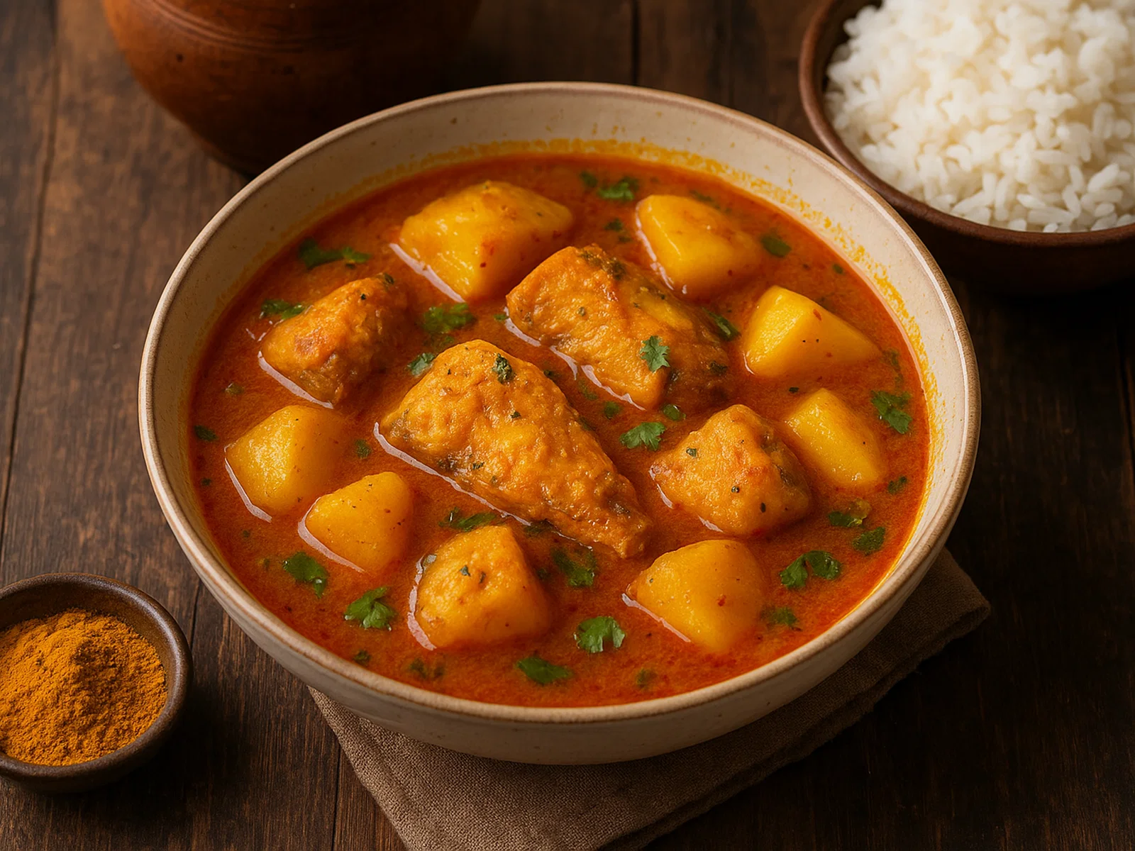 Macher Jhol – leichtes bengalisches Fischcurry mit Kartoffeln