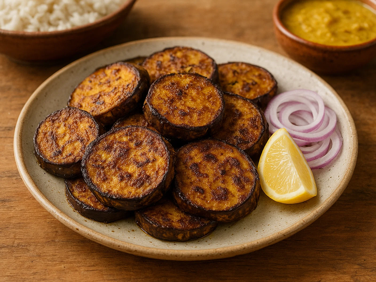 Begun Bhaja – Gebratene gewürzte Auberginenscheiben