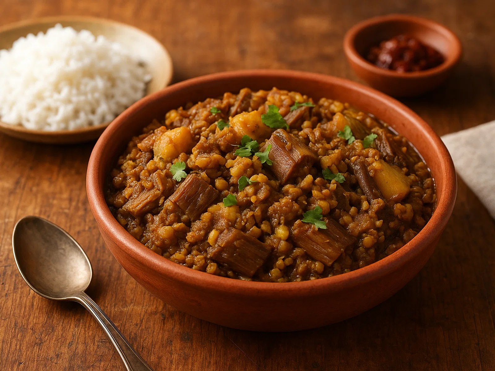Mochar Ghonto – Trockenes Curry aus Bananenblüte