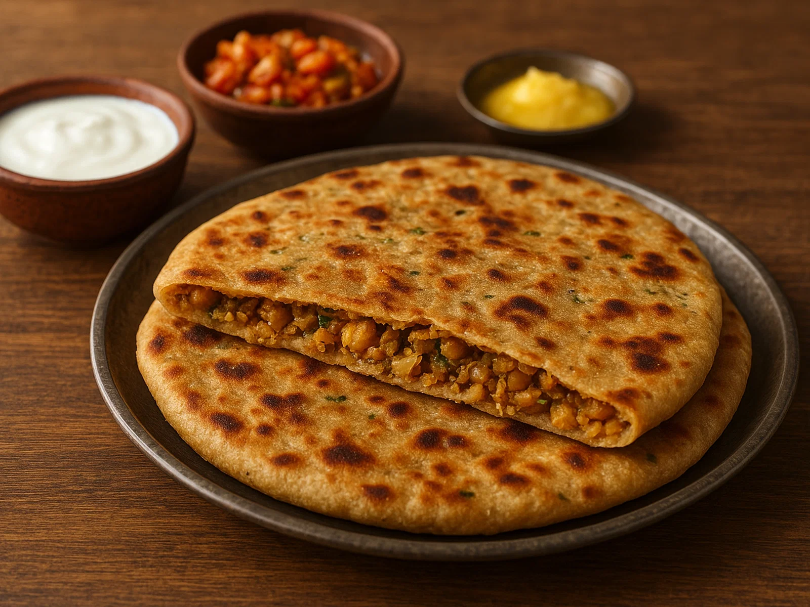 Sattu Paratha – gefülltes Fladenbrot mit geröstetem Kichererbsenmehl
