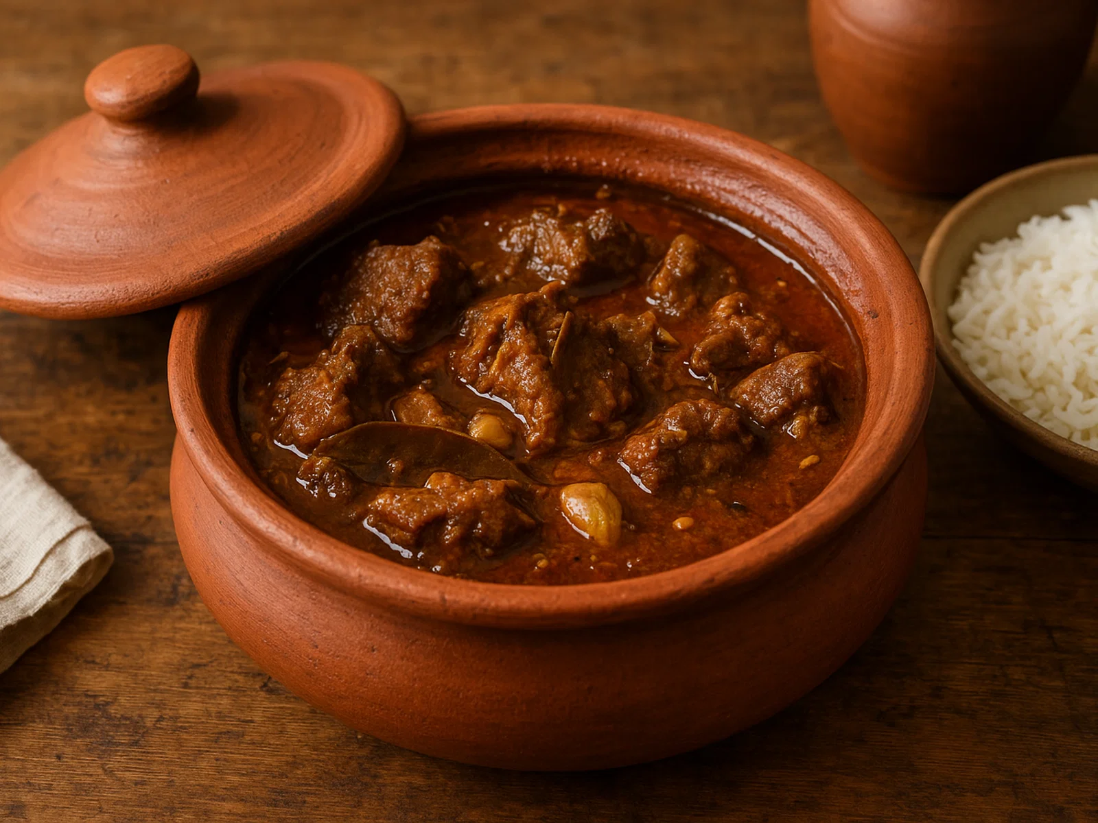 Champaran Mutton im versiegelten Tontopf