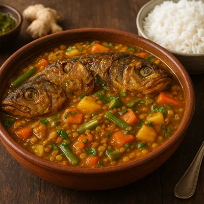 Macha Ghanta – Fischkopf-Eintopf mit Linsen und Gemüse