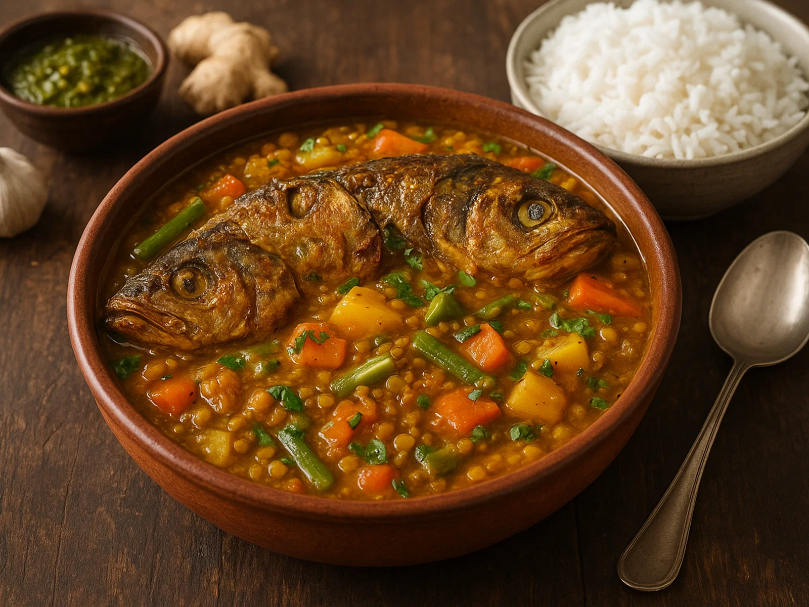Macha Ghanta – Fischkopf-Eintopf mit Linsen und Gemüse
