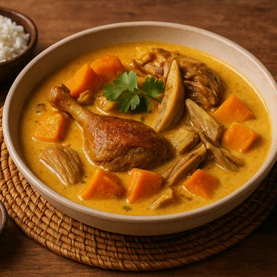 Entencurry mit Kürbis oder Bananenblüte