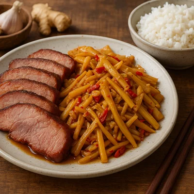 Geräuchertes Schweinefleisch mit fermentierten Bambussprossen