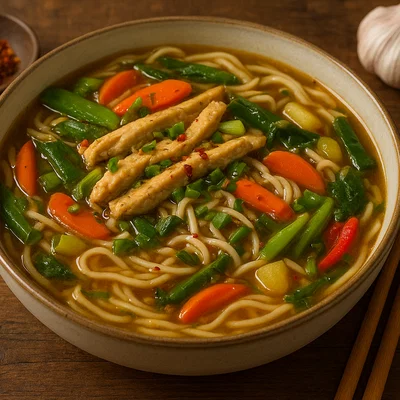 Thukpa – Tibetische Nudelsuppe mit Gemüse und Hähnchen