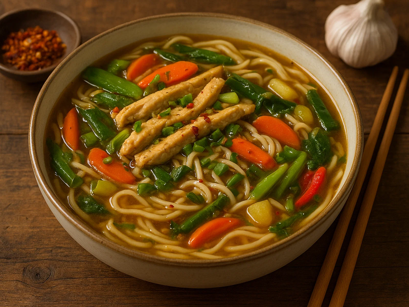 Thukpa – Tibetische Nudelsuppe mit Gemüse und Hähnchen