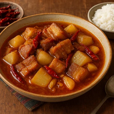 Phagshapa – Schweinebauch mit Rettich und Chili