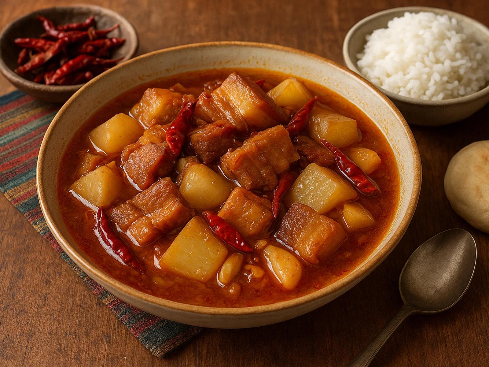 Phagshapa – Schweinebauch mit Rettich und Chili