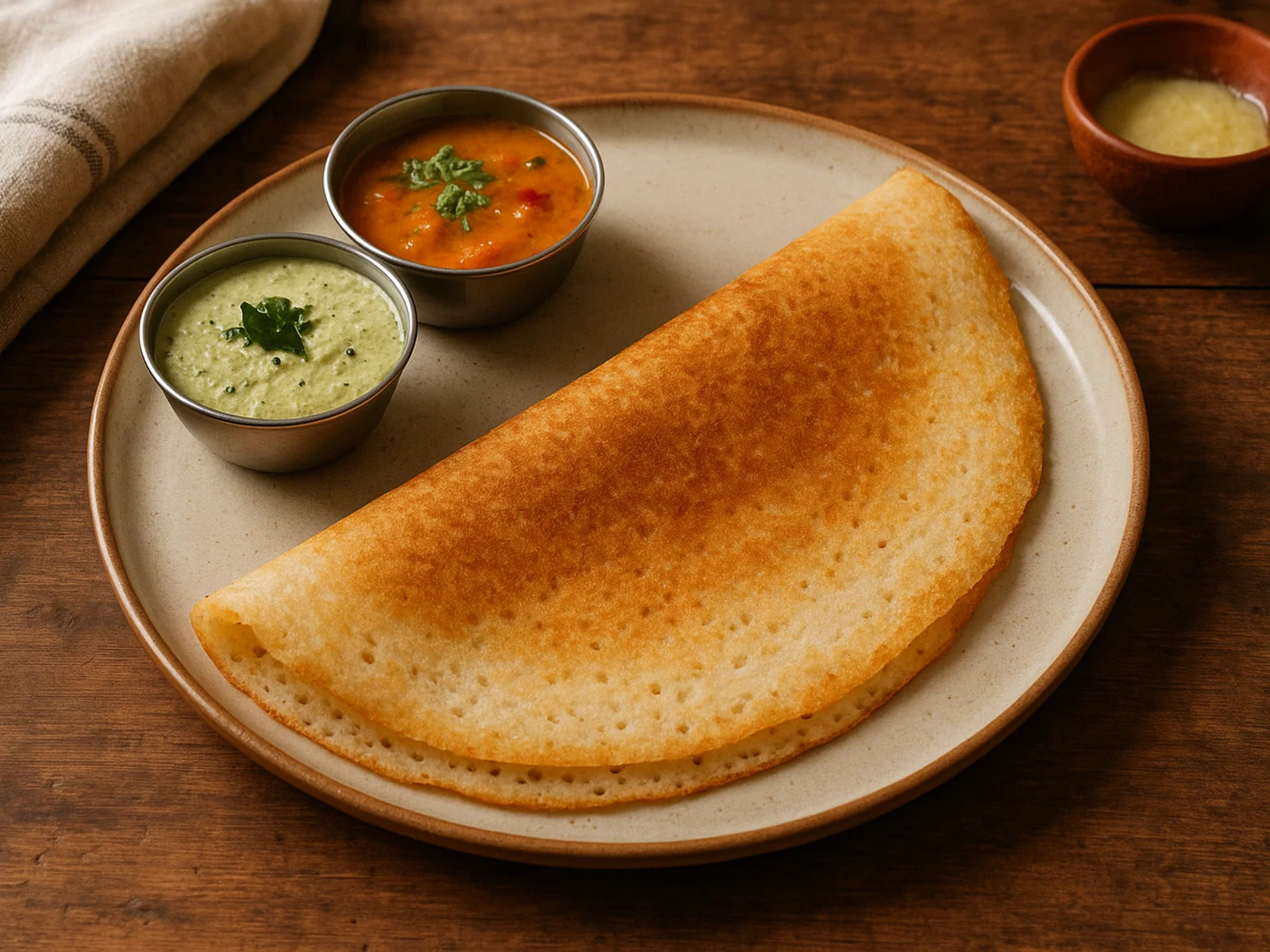 Knusprige Dosa (fermentierte Reis-Linsen-Pfannkuchen)