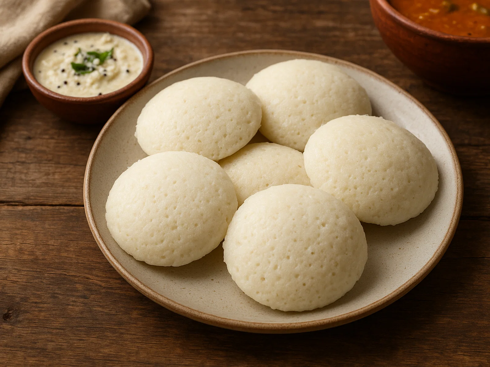 Idli – gedämpfte fermentierte Reis-Linsen-Küchlein