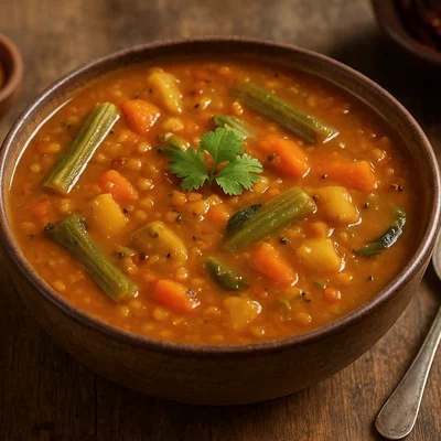 Sambar – würziger Linsen-Gemüse-Eintopf mit Tamarinde