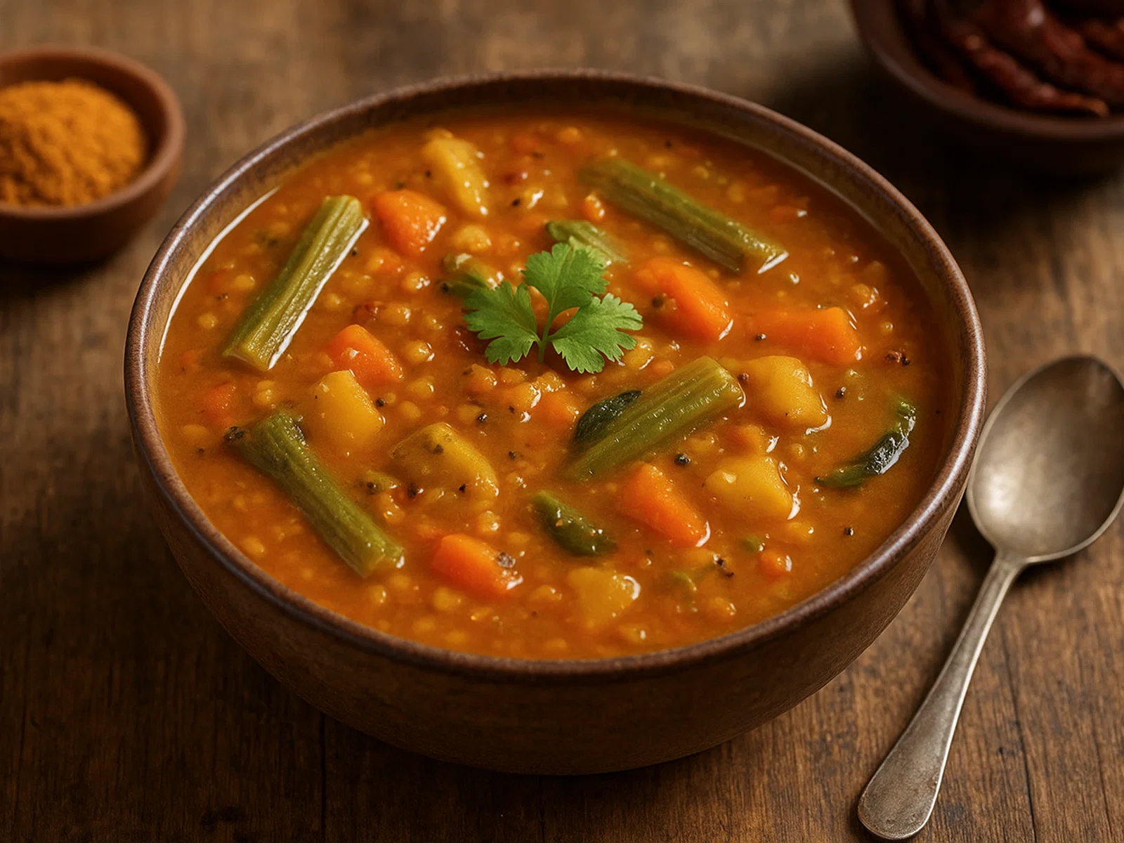 Sambar – würziger Linsen-Gemüse-Eintopf mit Tamarinde