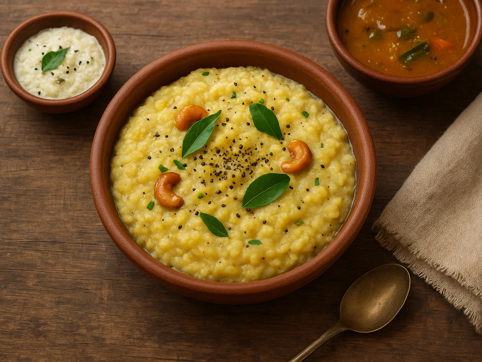 Ven Pongal (herzhafter Reis-Mung-Dal-Brei mit Pfeffer)