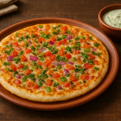 Uttapam – südindischer Pfannenpfannkuchen mit Gemüsebelag