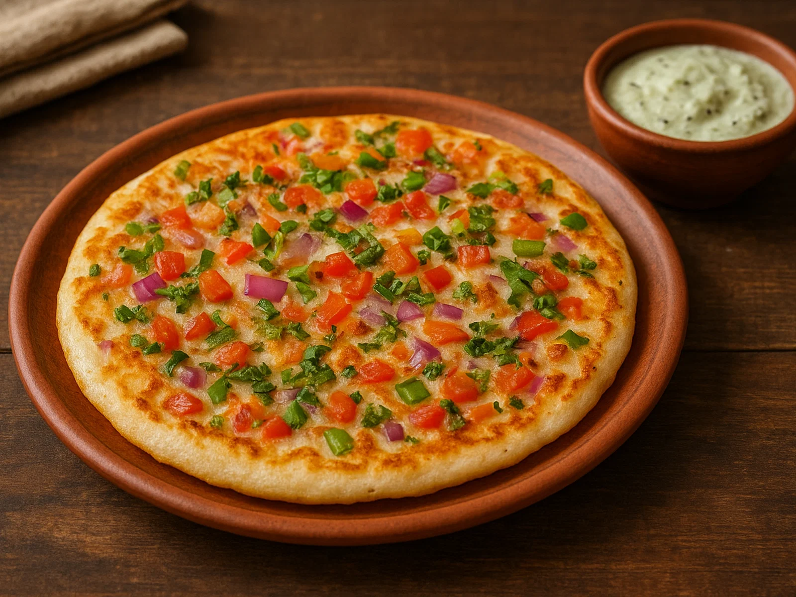 Uttapam – südindischer Pfannenpfannkuchen mit Gemüsebelag