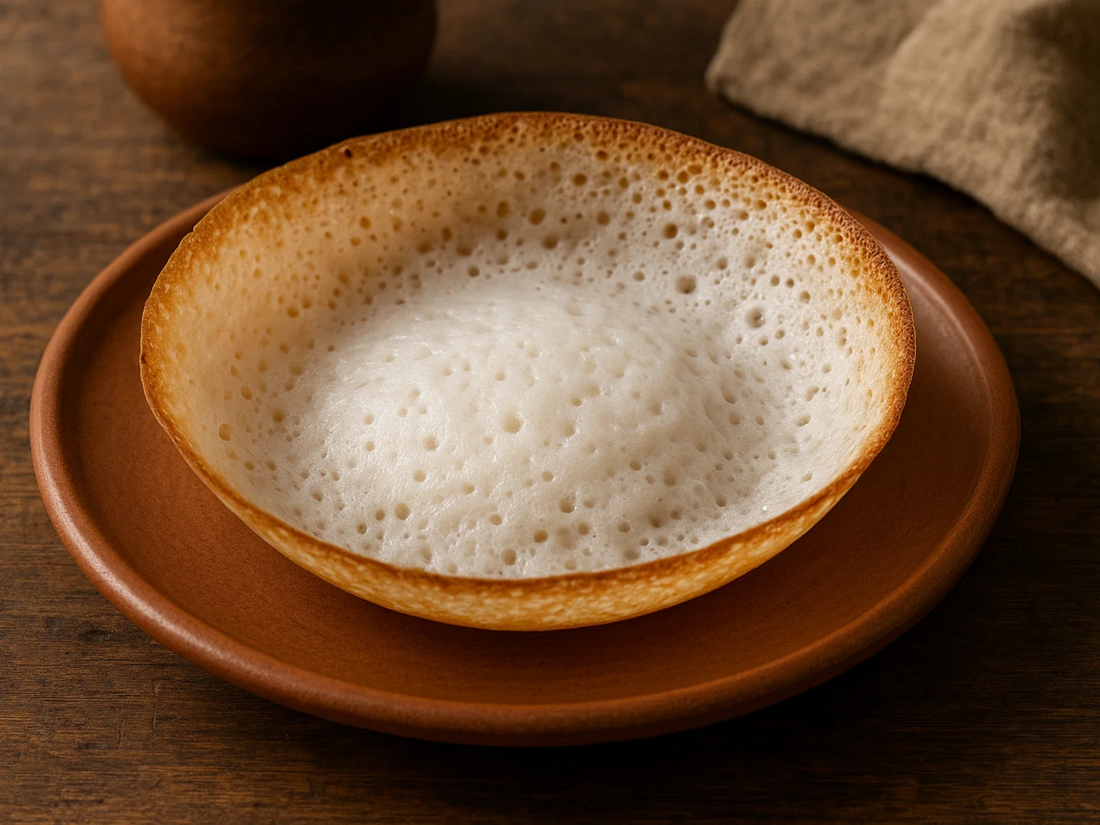 Appam – schälchenförmige fermentierte Reis-Kokos-Pfannkuchen