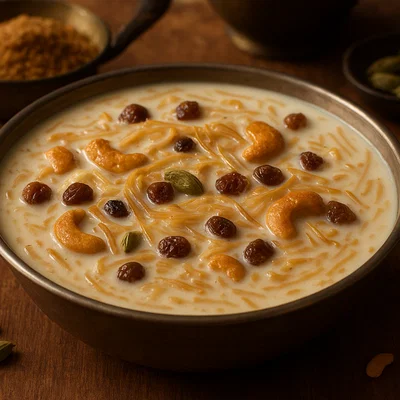 Indisches Payasam (süßer Milch- oder Kokospudding mit Reis und Kichererbsen-Nudeln)
