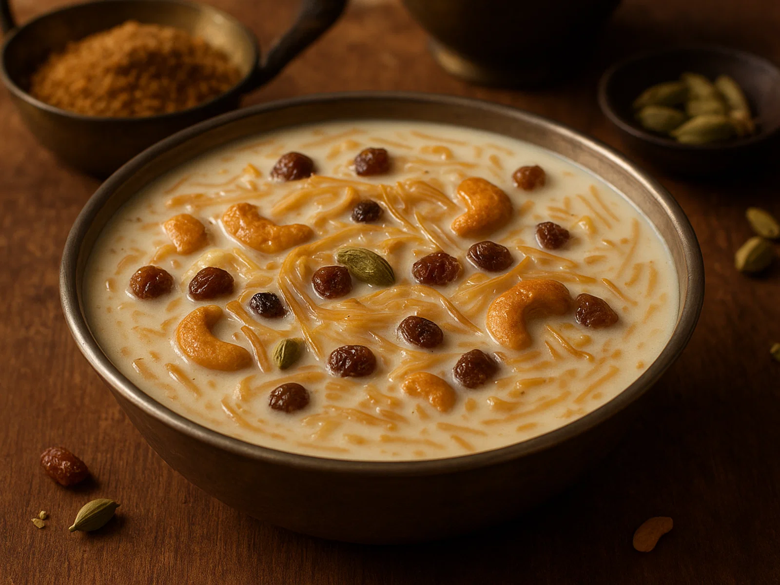 Indisches Payasam (süßer Milch- oder Kokospudding mit Reis und Kichererbsen-Nudeln)