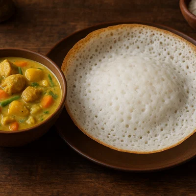 Appam mit mildem Kokos-Gemüse- oder Fleischeintopf