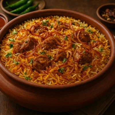 Hyderabadi Dum Biryani mit Safran und zartem Fleisch