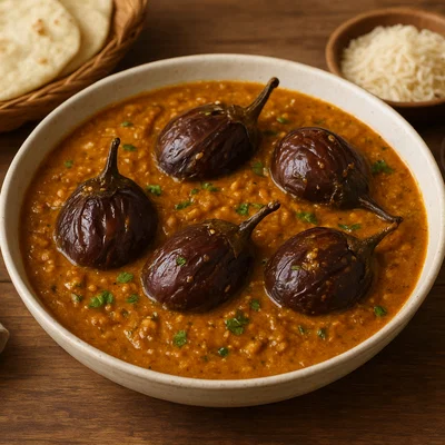 Bagara Baingan – Auberginen in Erdnuss-Sesam-Sauce