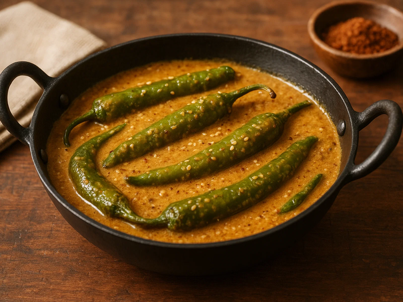 Mirchi ka Salan – Chilischoten in Erdnuss-Sesam-Soße
