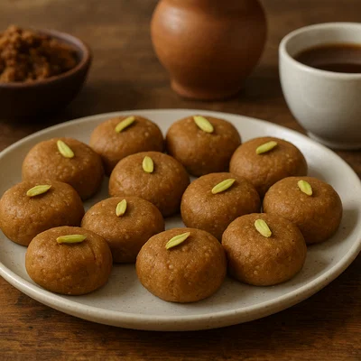 Nolen Gur Sandesh (Bengalische Frischkäse-Pralinen mit Dattelpalmenzucker)