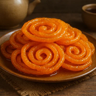 Jalebi – knusprige in Sirup getränkte Teigspiralen
