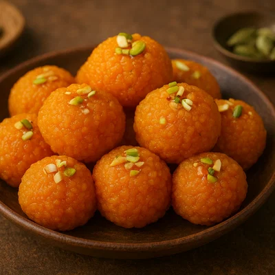 Motichoor Ladoo (indische Kichererbsenmehl-Süßigkeit)