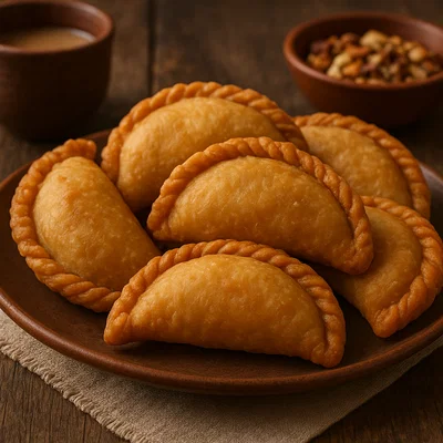 Gujiya – Indische frittierte Teigtaschen mit Khoya und Nussfüllung