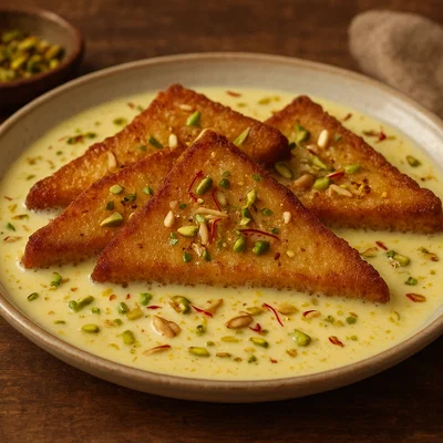 Shahi Tukda (Indisches frittiertes Brot in Safranmilch)