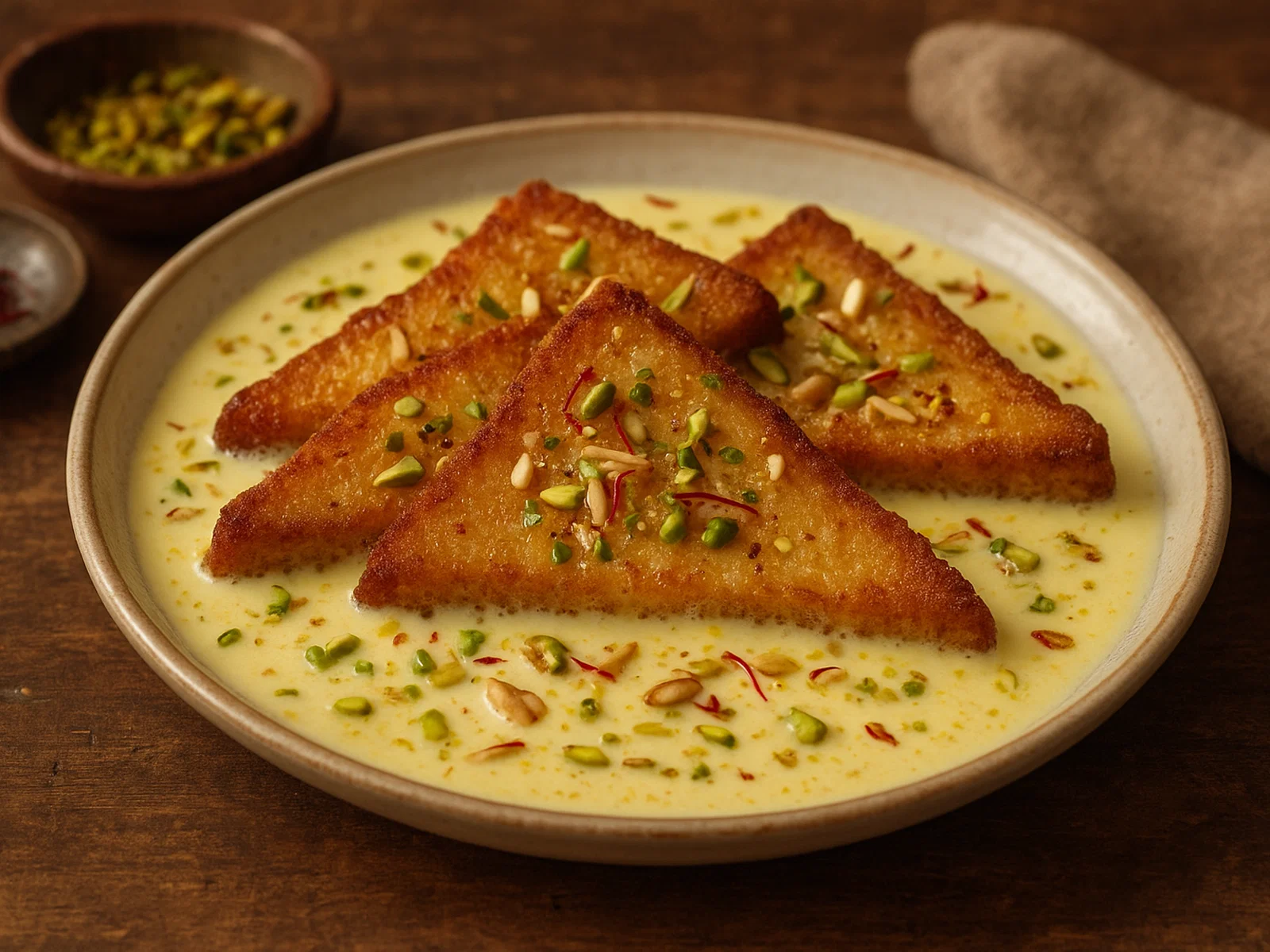 Shahi Tukda (Indisches frittiertes Brot in Safranmilch)