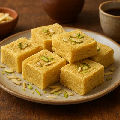 Soan Papdi – flockig-faseriges Kichererbsenmehl-Konfekt
