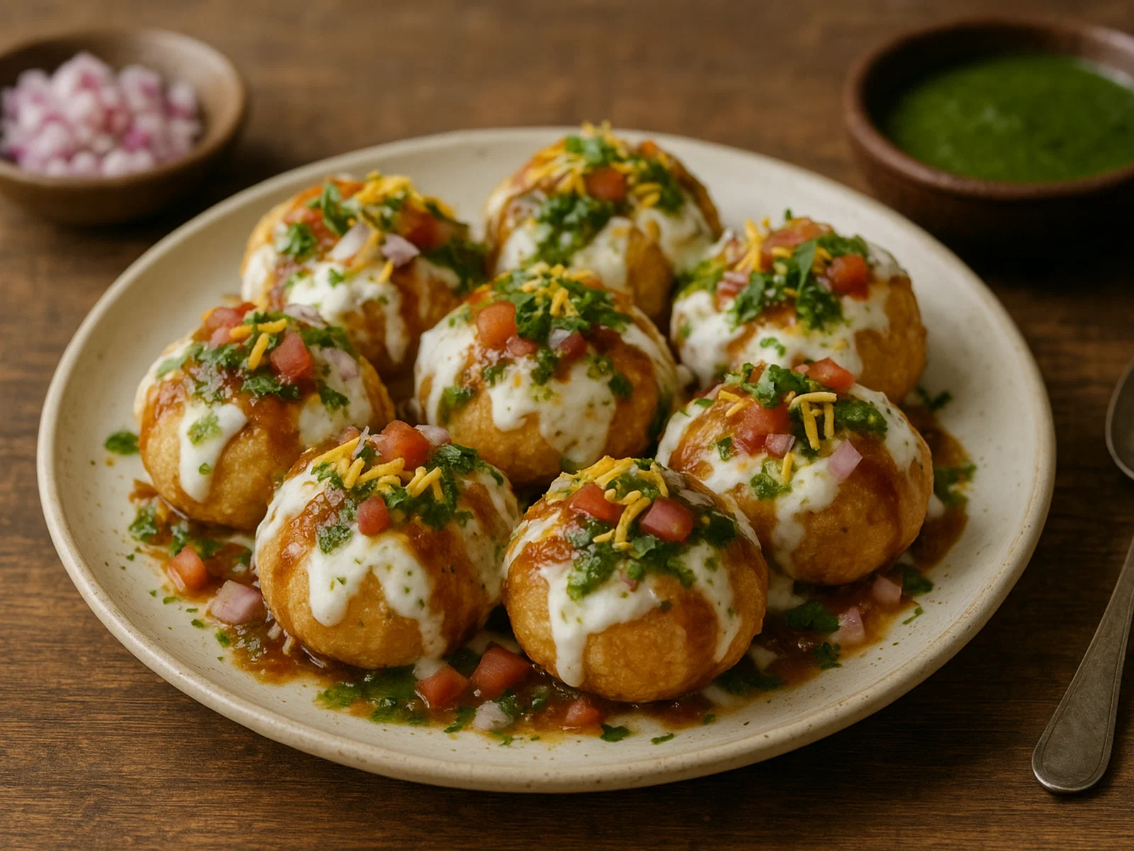 Dahi Puri – Knusperkugeln mit Joghurt und Chutneys