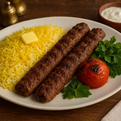 Chelo Kabab Koobideh mit Safranreis