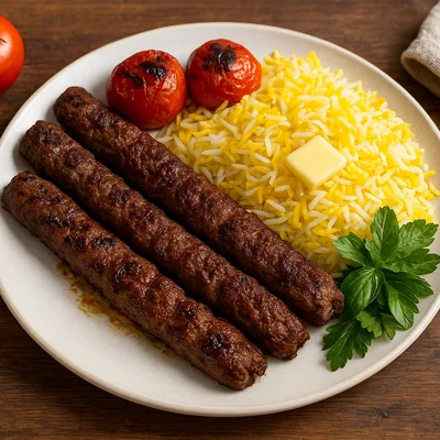 Kabab Soltani (Kombination aus Barg, Koobideh und Safranreis)