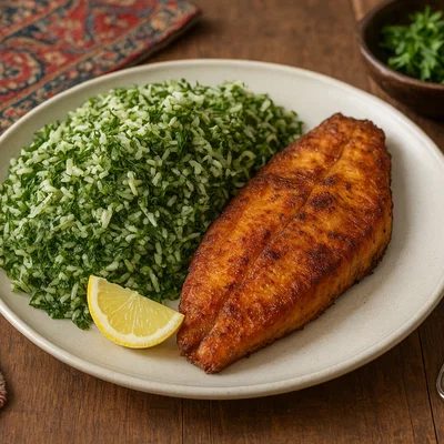 Sabzi Polo ba Mahi – Persischer Kräuterreis mit gebratenem Fisch