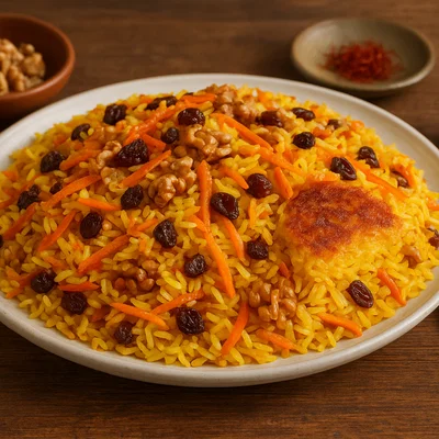Shirin Polo – Süßer Safranreis mit Orangenschale und Nüssen