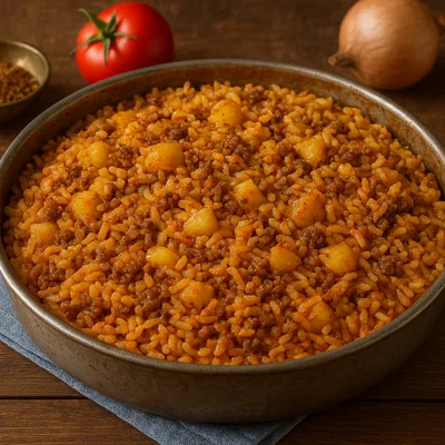 Estamboli Polo – Persischer Tomatenreis mit Kartoffeln und Hackfleisch