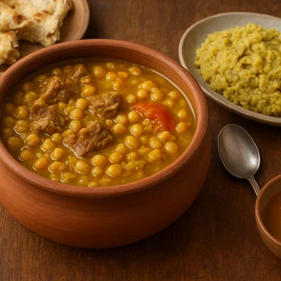 Abgoosht (Dizi) – Iranischer Lamm-Kichererbsen-Eintopf mit Brühe und Püree