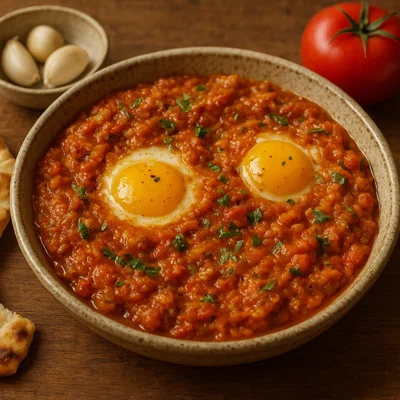 Mirza Ghasemi – persischer Auberginen-Tomaten-Dip mit Knoblauch und Ei