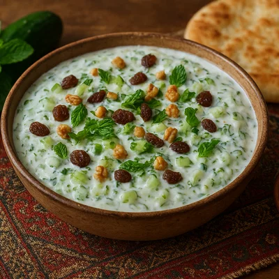 Mast-o-Khiar – Persischer Joghurt mit Gurke, Minze und Rosinen