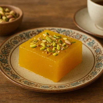 Masghati – Persische Safran-Geleesüßigkeit mit Nüssen
