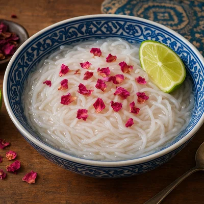 Faloodeh – Persische gefrorene Stärkefäden mit Rosenwasser und Limette
